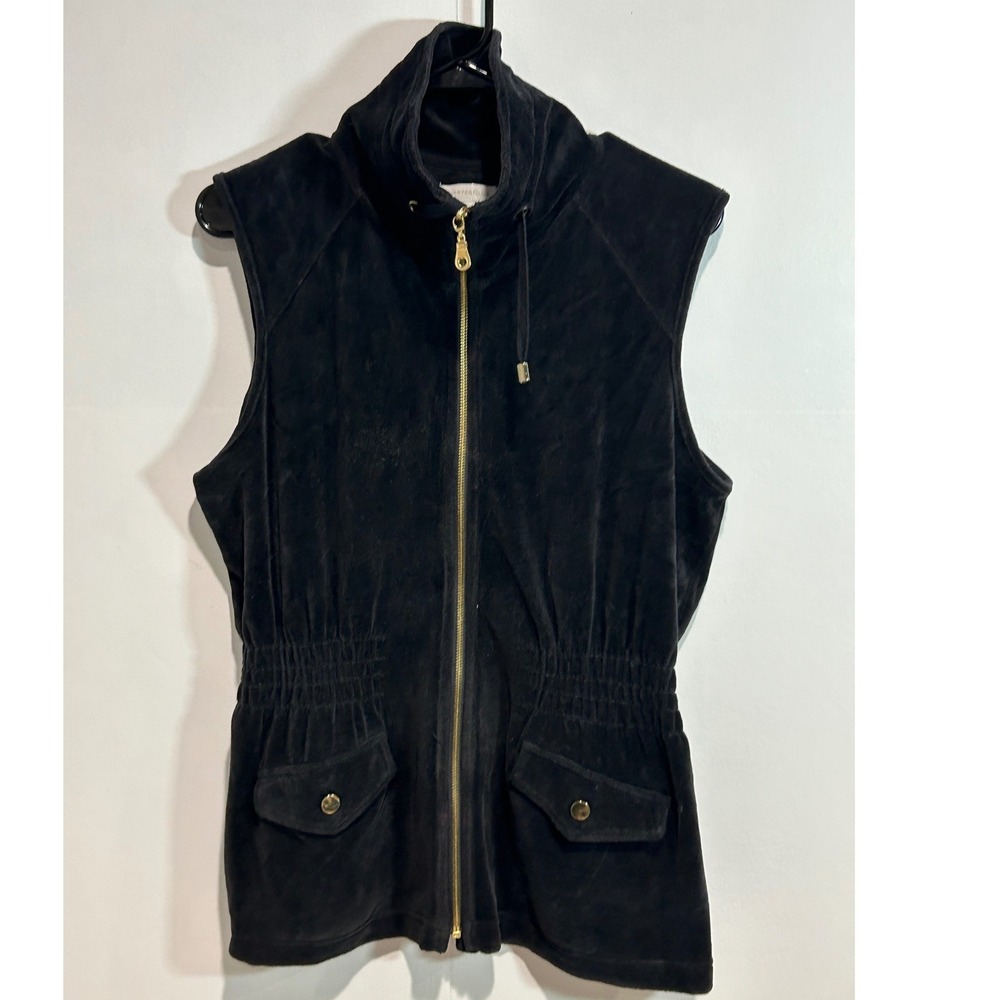 Charter Club Vest Women M Black Velour Full Zip Cinched Waist Goth Streetwear